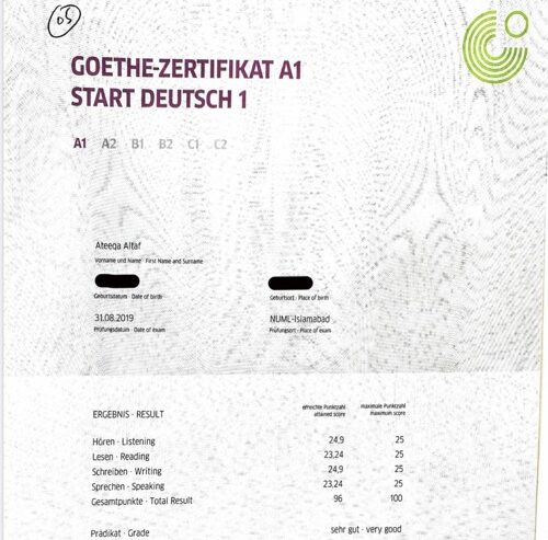 BUY B2 GOETHE GERMAN LANGUAGE TEST CERTIFICATE FORM US